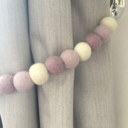 Pastel Lilac Felt Ball Curtain Tie Back Wool Pom Decor - thumbnail 2