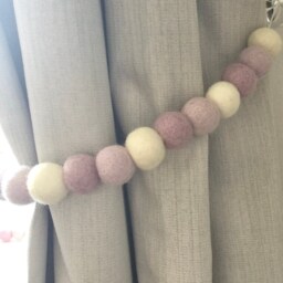 Pastel Lilac Felt Ball Curtain Tie Back Wool Pom Decor - thumbnail 3