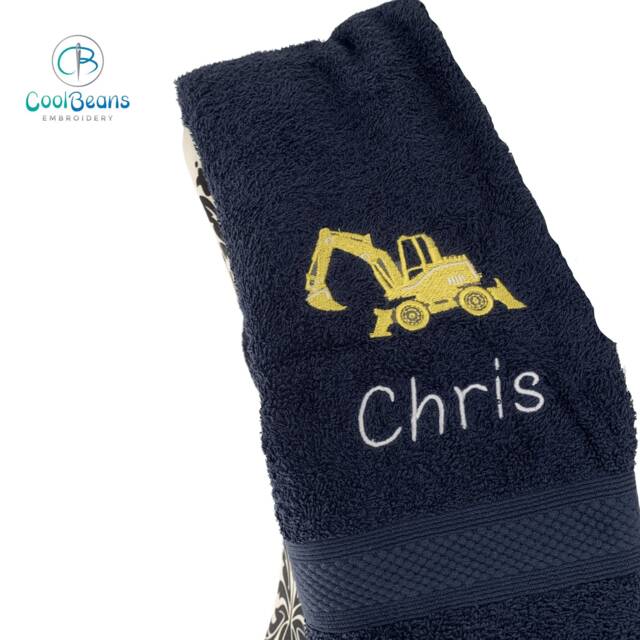 Construction Digger Towel - Personalised Face Cloth/Hand Bath = Embroidered - image 1