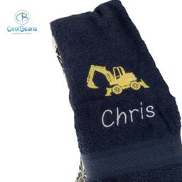Construction Digger Towel - Personalised Face Cloth/Hand Bath = Embroidered - thumbnail 1