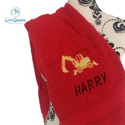 Construction Digger Towel - Personalised Face Cloth/Hand Bath = Embroidered - thumbnail 3