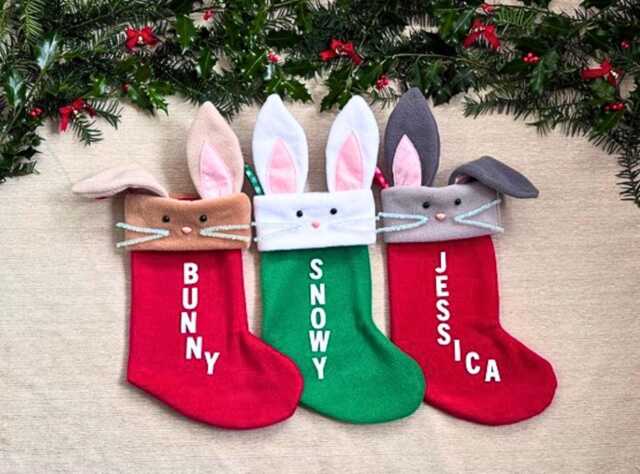 Personalised Bunny Christmas Stocking Fleece Pet Gift, Custom Rabbit Stocking - image 1