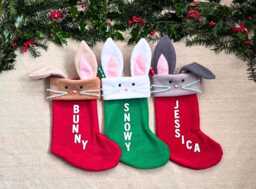 Personalised Bunny Christmas Stocking Fleece Pet Gift, Custom Rabbit Stocking