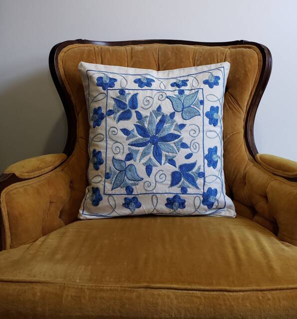 Suzani Pillow Case, Cushion Cover, Embroidered Crocheted Pillow, Handmade - image 1