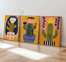 Mexica Cactus Wall Art, Japanese Poster, Mexican Print Set, Abstract Plant Colorful Botanical Decor, Modern Artwork, Bold Art - thumbnail 1