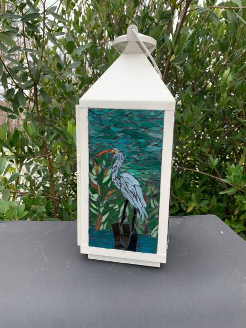 Handcut Beach Stained Glass Lantern, Nautical Decor - image 1