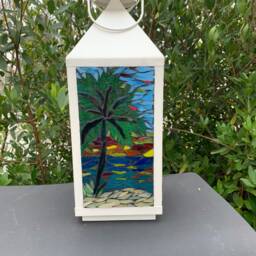 Handcut Beach Stained Glass Lantern, Nautical Decor - thumbnail 2