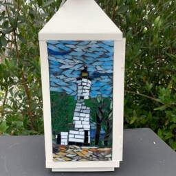 Handcut Beach Stained Glass Lantern, Nautical Decor - thumbnail 3