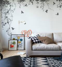 Hanging Vines Wall Decal, Birdcage, Flying Birds, Nursery Sticker - thumbnail 1