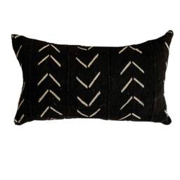 Black Mud Cloth Pillow Cover, Tribal Lumbar - thumbnail 1