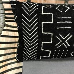 Black Mud Cloth Pillow Cover, Tribal Lumbar - thumbnail 4