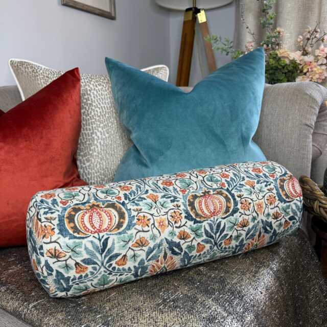 "Pumpkin Floral Cushion, Decorative Cushion Bolster 16"" X 6" - image 1