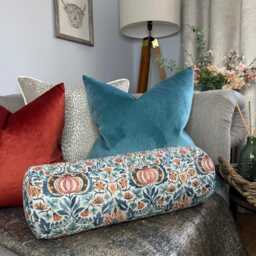 "Pumpkin Floral Cushion, Decorative Cushion Bolster 16"" X 6" - thumbnail 4
