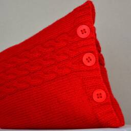 Red Cable Knitted Decorative Pillow Case With Three Buttons. Home Sofa Decor. Cushion Cover. 16??16 - thumbnail 3