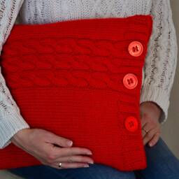 Red Cable Knitted Decorative Pillow Case With Three Buttons. Home Sofa Decor. Cushion Cover. 16??16 - thumbnail 2