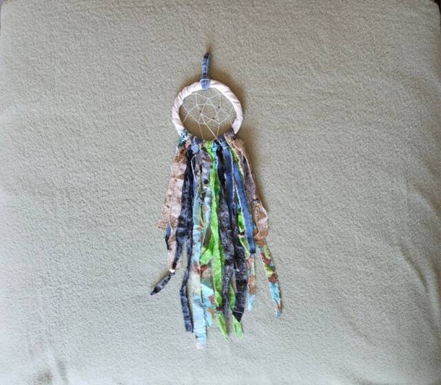 Dream Catcher, Dreamcatcher Denim, Southwestern Wall Art, Tribal Home Decor, Beaded Hanging, Fabric Talisman, Spiritual Art Dc6 - image 1