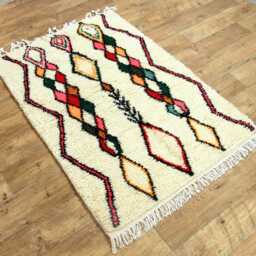 Handmade Beni Ourain Rug Authentic Moroccan Wool Carpet, Ivory Diamond Design - thumbnail 2