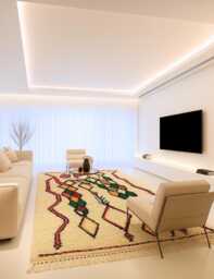 Handmade Beni Ourain Rug Authentic Moroccan Wool Carpet, Ivory Diamond Design - thumbnail 1