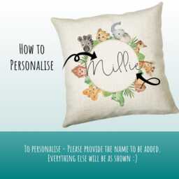 Personalised Safari Animals Cushion Gift Printed Name Design - Throw Pillow For Boy Girl Nursery Bedroom Christmas Cs070 - thumbnail 3