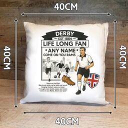 Personalised Retro Derby Football Cushion. With Any Name. Fan Cushion. County Personalised Gift - thumbnail 2