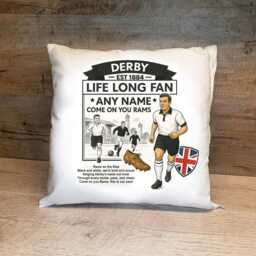 Personalised Retro Derby Football Cushion. With Any Name. Fan Cushion. County Personalised Gift - thumbnail 1