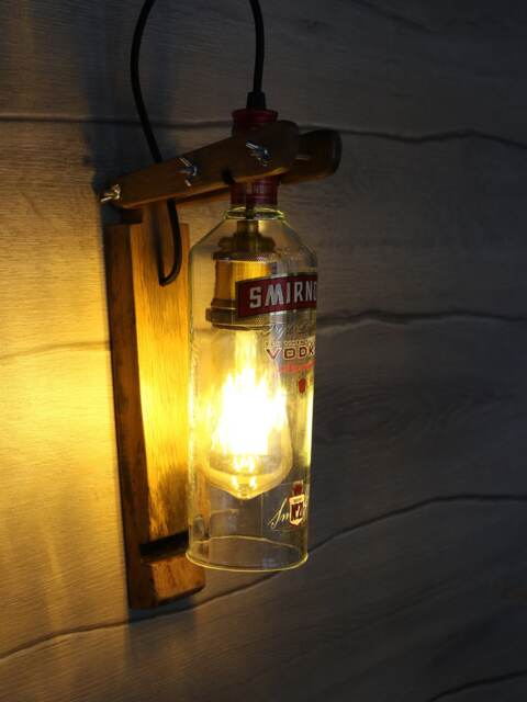 Handmade Smirnoff Vodka Bottle Wall Lamp Reclaimed Oak Bar Decor Light - image 1
