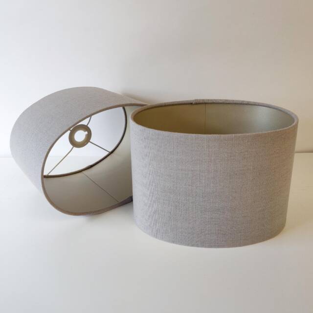Feather Grey Oval Lampshade in Linen With Champagne Lining - image 1