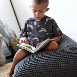 Knitted Cotton Kids Bean Bag Chair Cover - Dark Grey - Unfilled - thumbnail 2