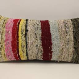 Vintage Turkish Kilim Lumbar Pillow Cover, Boho Wool Cushion - 12x24 - thumbnail 2