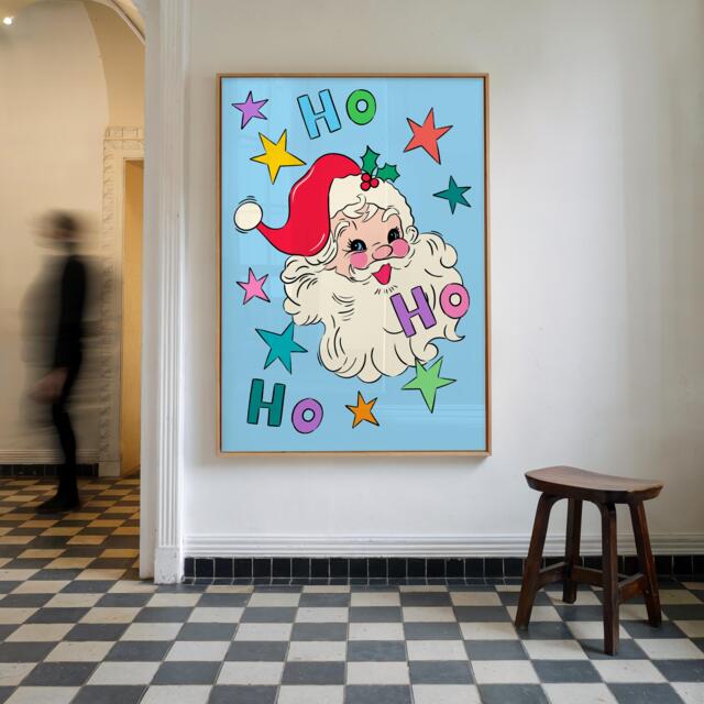 Retro Santa Christmas Wall Art Print, Bright, Cheerful Vintage Festive Holiday Decor, Easy Seasonal Swap, Unframed, A1/A2/A3/A4/A5 - image 1
