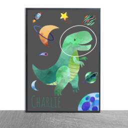 Personalised Space Dinosaur, Planets & Numbers Prints - Set Of Two Children's Kids Nursery Bedroom Playroom Prints Trex Gift - thumbnail 2