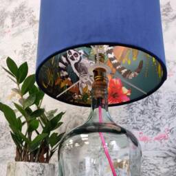 Navy Blue Lampshade in Velvet With Teal Lemur Lining - thumbnail 2