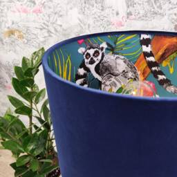 Navy Blue Lampshade in Velvet With Teal Lemur Lining - thumbnail 3