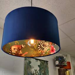 Navy Blue Lampshade in Velvet With Teal Lemur Lining