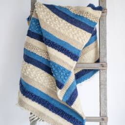 Blue Striped Wool Rug Handwoven Nautical Decor - 39.4'' X 70.1''/100cm 180cm 27.55'' 62.99' 70cm 160cm - thumbnail 2