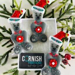 Fused Glass Teddy Bear Christmas Tree Decoration, Ornament, Cornwall, Cornish Fused Glass - thumbnail 2