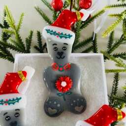 Fused Glass Teddy Bear Christmas Tree Decoration, Ornament, Cornwall, Cornish Fused Glass - thumbnail 3
