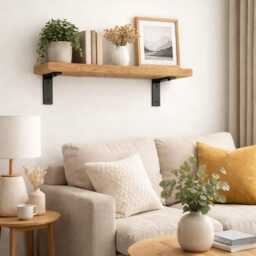 Radiator Shelf With Brackets 17cm/7 Inches Deep - Solid Wood Cover Hallway, Living Room Storage Rustic Wood - thumbnail 3