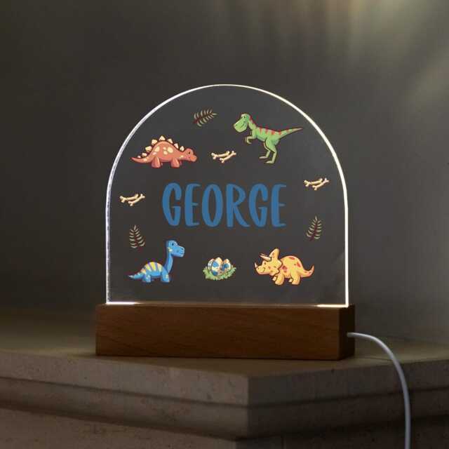 Dinosaur Night Light, Personalised Lamp, Light With Name, Boys Bedroom Nursery Decor - Uv778 - image 1