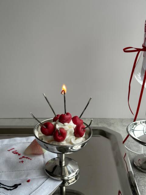 Cherries On Top Of Cream Candle - Dessert Candles - image 1