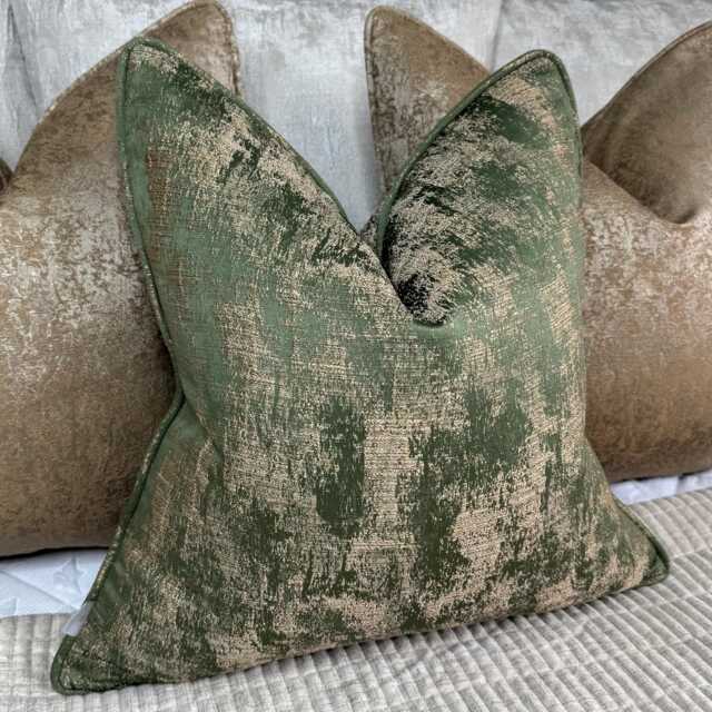 Luxury Green & Gold Self-Piped Cushion Cover - Pillow , Designer Curico Ashley Wilde Home Decor - image 1