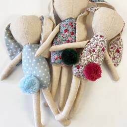 Rosebud Bunny Toy. First Birthday Bunny Toy. Baby Shower Handmade Soft Toy in Blue & Pink - thumbnail 3