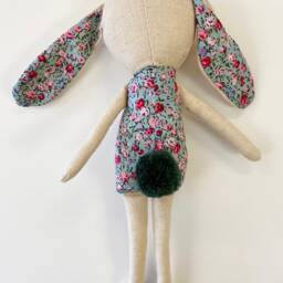 Rosebud Bunny Toy. First Birthday Bunny Toy. Baby Shower Handmade Soft Toy in Blue & Pink - thumbnail 2