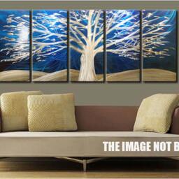 Modern Metal Wall Art, Abstract Tree Sculpture, Blue Silver Painting - thumbnail 4