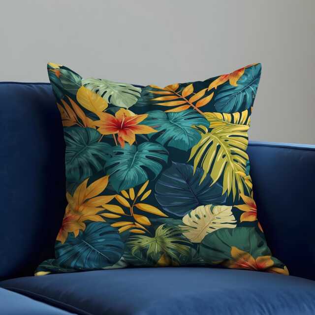 Dark Tropical Leaf Cushion Cover, Botanical Jungle Pillow Bold Modern Home Decor - image 1