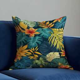 Dark Tropical Leaf Cushion Cover, Botanical Jungle Pillow Bold Modern Home Decor - thumbnail 1