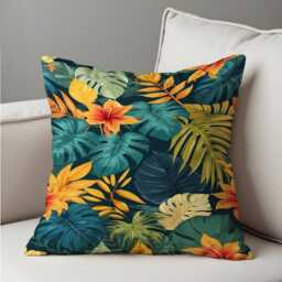 Dark Tropical Leaf Cushion Cover, Botanical Jungle Pillow Bold Modern Home Decor - thumbnail 4