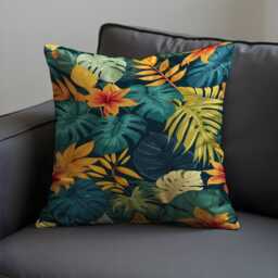 Dark Tropical Leaf Cushion Cover, Botanical Jungle Pillow Bold Modern Home Decor - thumbnail 3