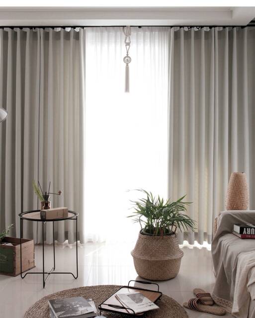 Set Of 2 Sand Beige Minimalist Blackout Curtain Linen Look Mid Century Panel Insulating Room Darkening Drapes - image 1