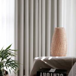 Set Of 2 Sand Beige Minimalist Blackout Curtain Linen Look Mid Century Panel Insulating Room Darkening Drapes - thumbnail 3